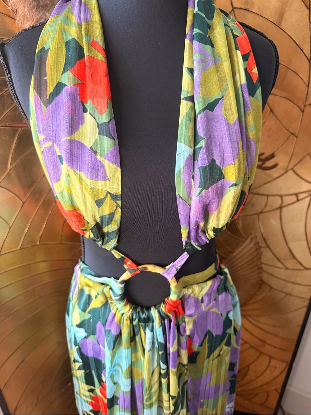 Bronx and Banco Floral Ring-Cut Maxi Dress in Green and Lilac - Picture 4 of 14